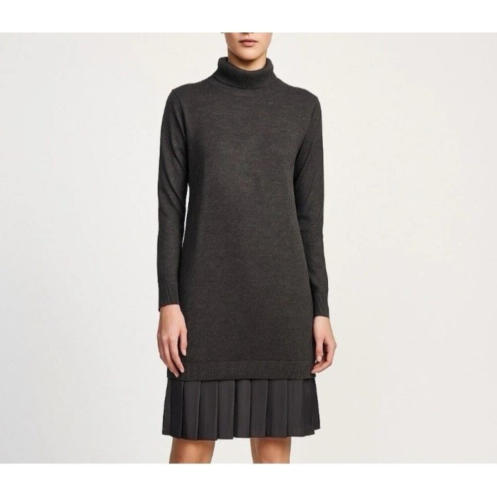 Soft Surroundings Sweater Dress Size Small Dark Gray Turtleneck Pleated Skirt